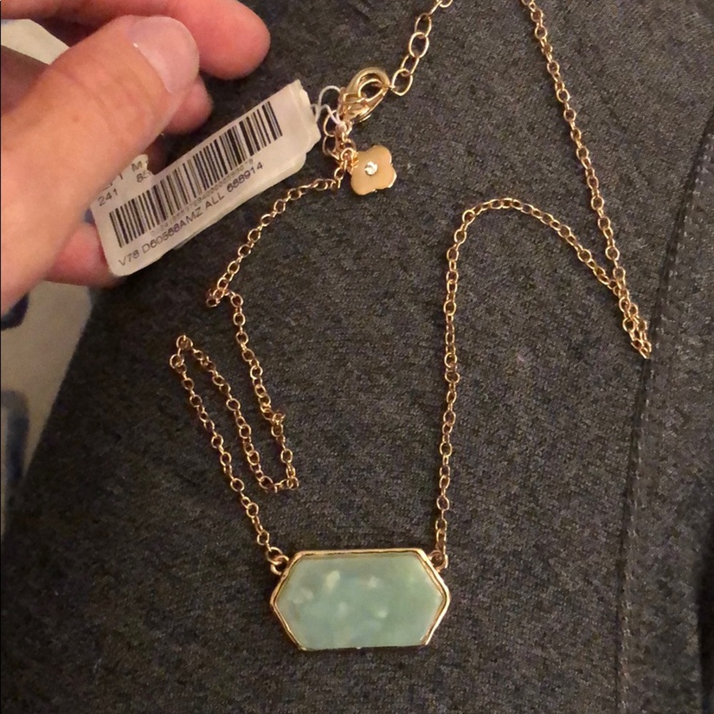 Landry Jade colored cabochon on gold tone necklace